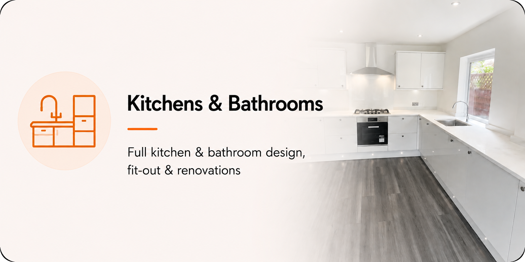 Home 1 Home kitchens bathrooms card transparent corners